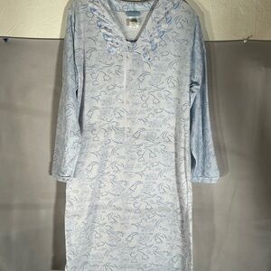 Primary Light Blue with Subtle White Patterned Long Sleeve Nightgown